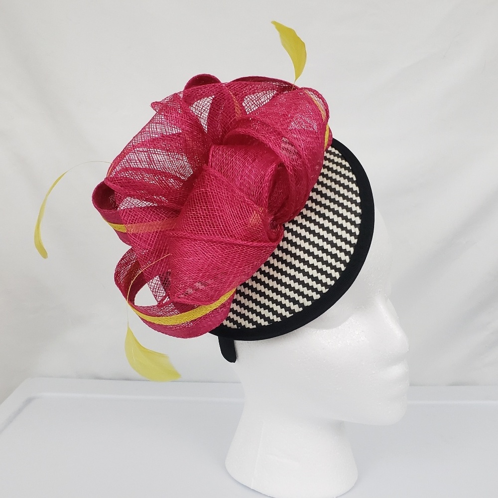 Women’s Pink Fascinator Headpiece with Chevron Base
